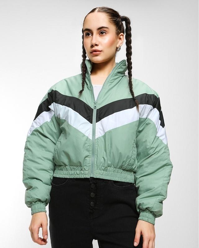 women's sage color block oversized bomber jacket