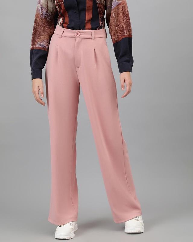 women's salmon pink straight fit trousers