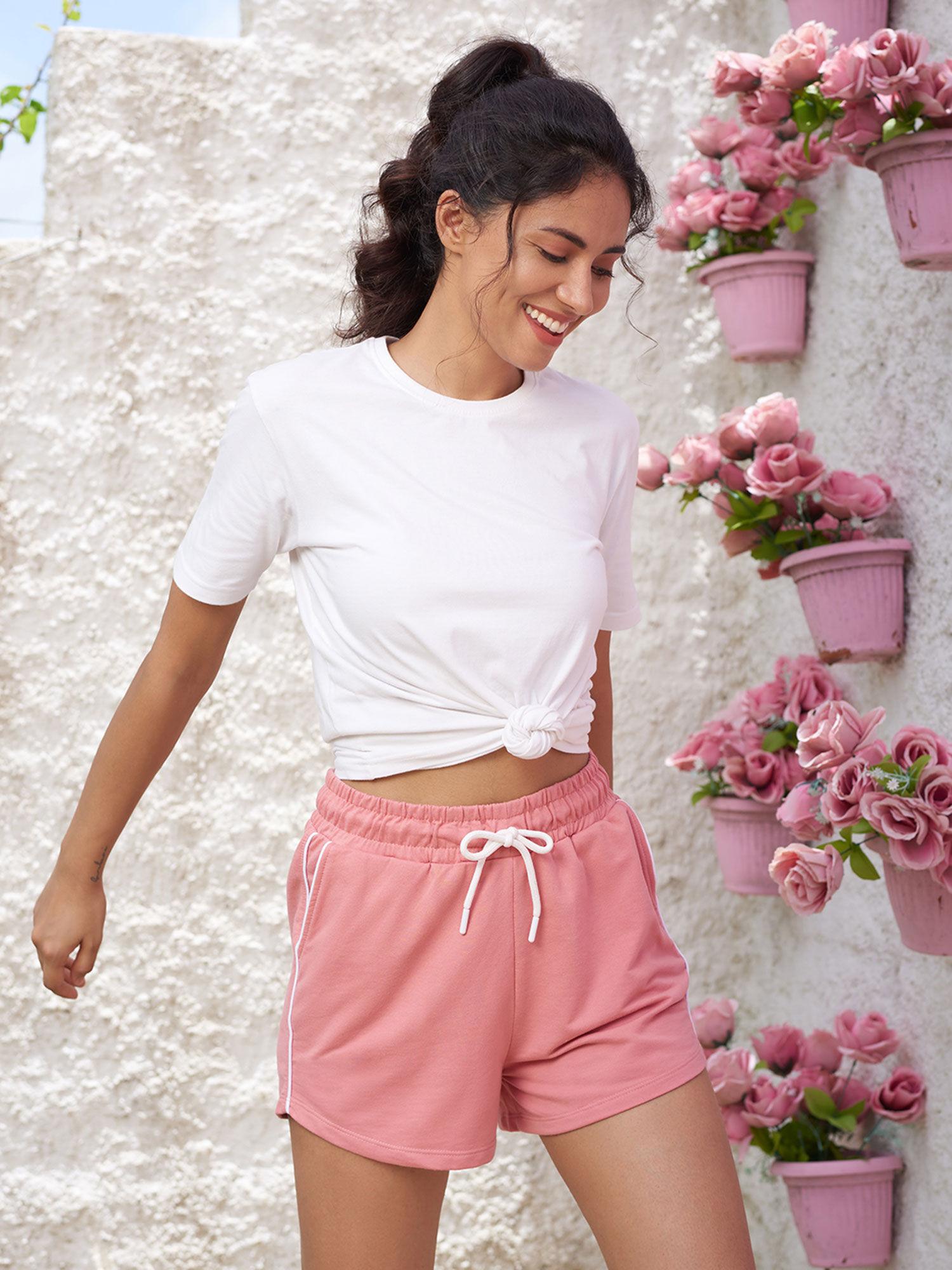 women's shorts solid: salmon pink sweatshorts