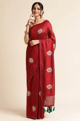 women's silk blend embellished bollywood sari with blouse piece - maroon