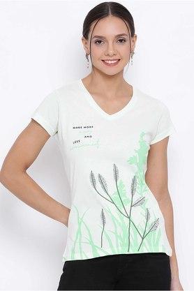 women's slim fit printed t-shirt - green