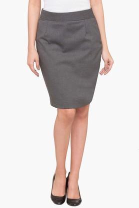 women's slub knee length skirt - grey