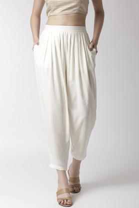 women's solid full length pleated pants - off white