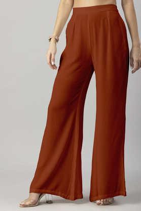 women's solid palazzo pants high waist ankle length wide leg trousers - brown
