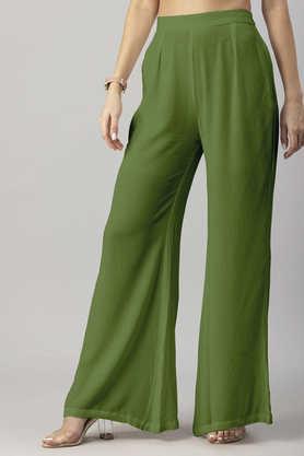 women's solid palazzo pants high waist ankle length wide leg trousers - dark green