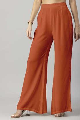 women's solid palazzo pants high waist ankle length wide leg trousers - orange