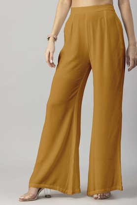 women's solid palazzo pants high waist ankle length wide leg trousers - yellow