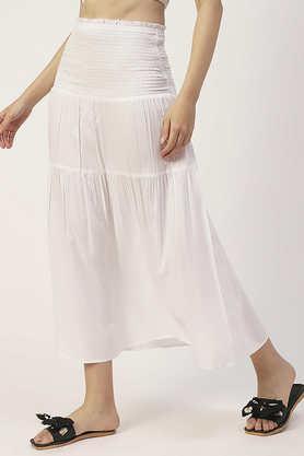 women's solid viscose rayon casual skirt high waist smocked midi skirt - white
