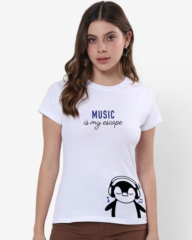 women's white music escape graphic printed t-shirt