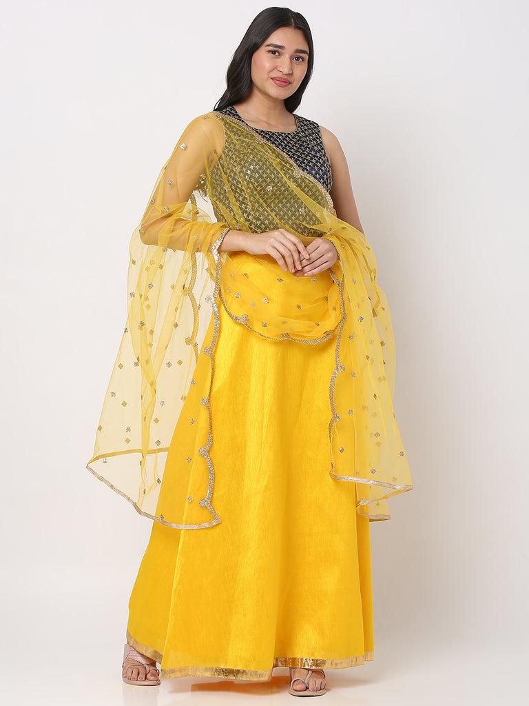 women's yellow nylon embellished dupatta