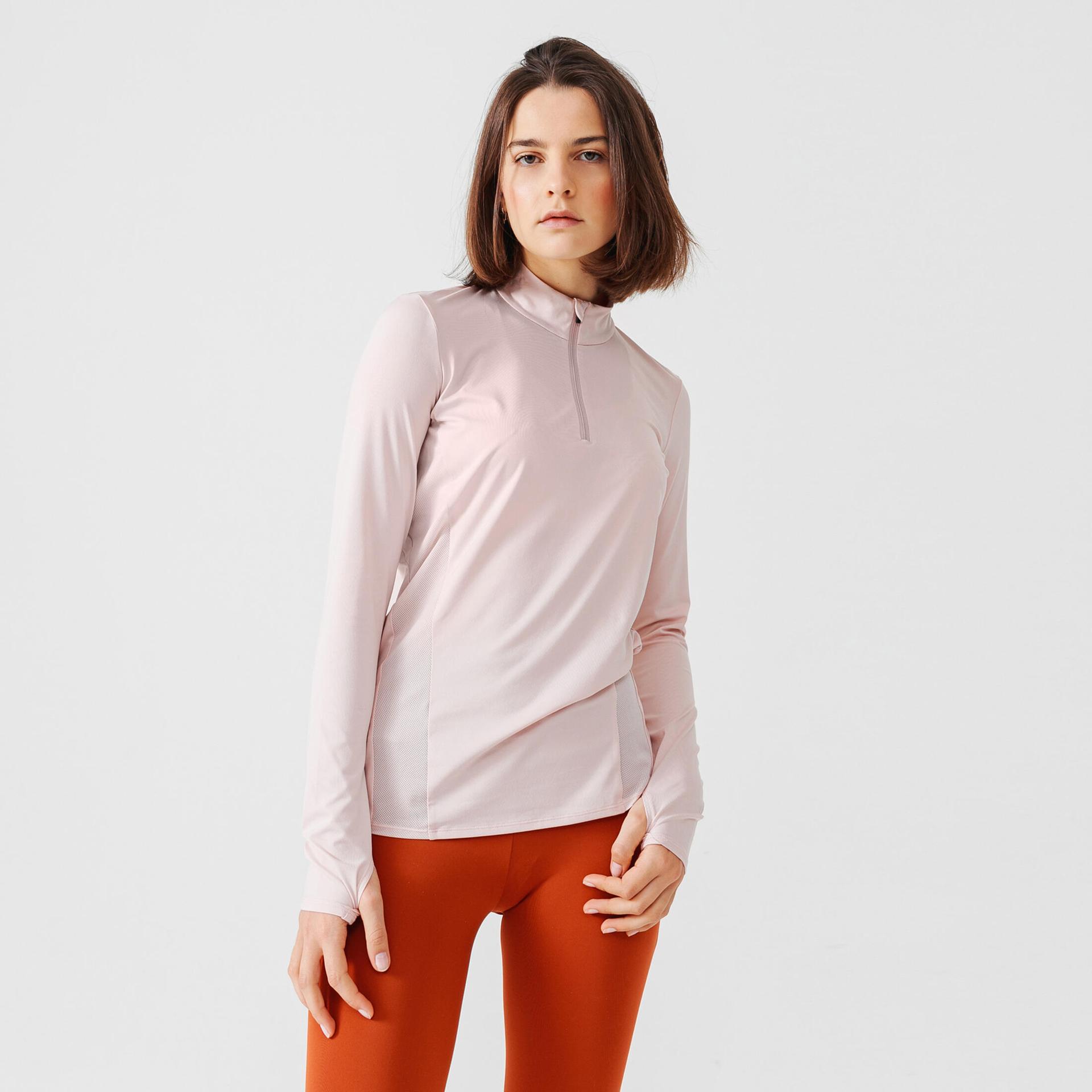 women's 1/2-zip long-sleeved t-shirt dry+ - light pink