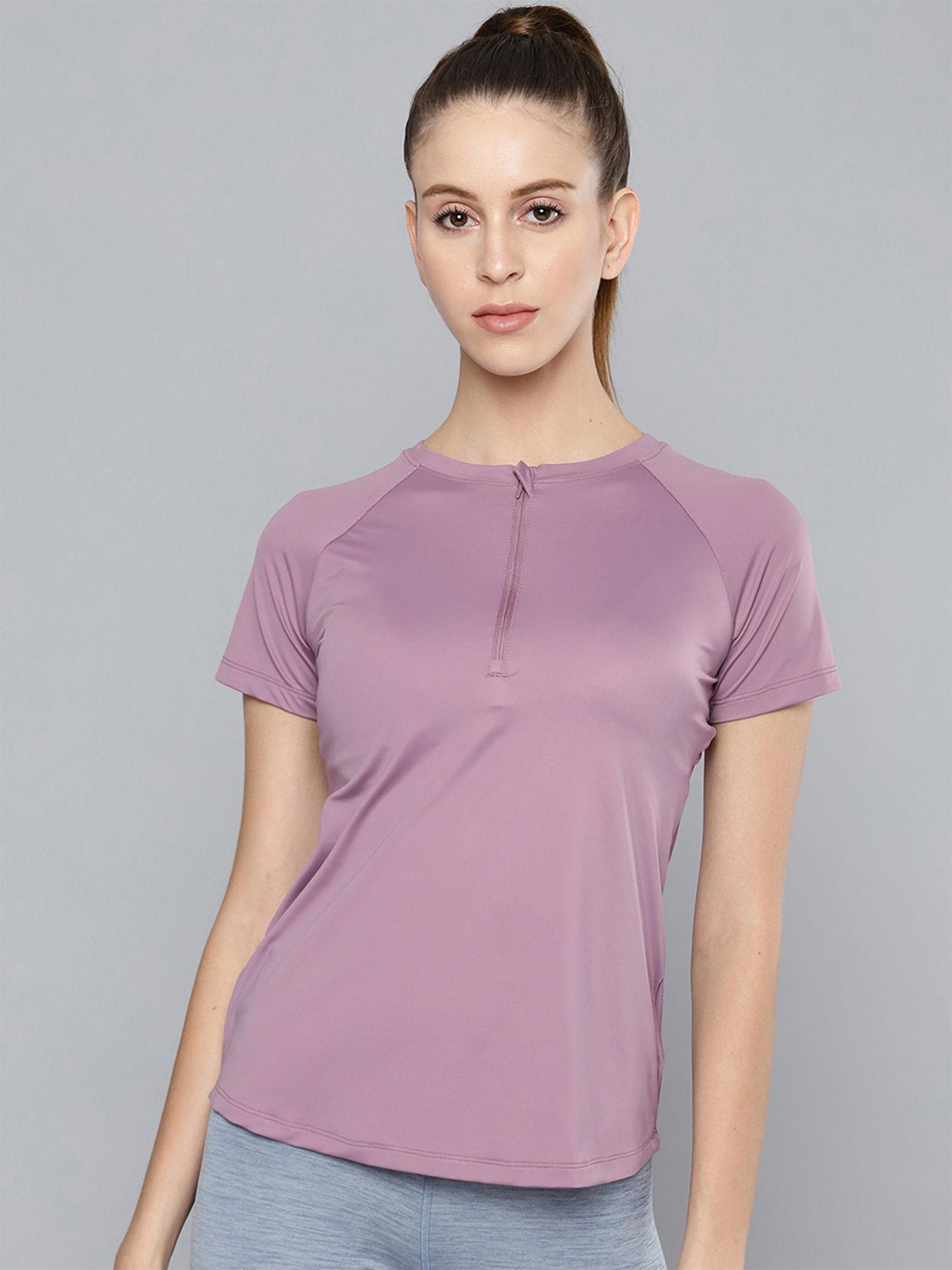 women's 1/4th zip short slevee t-shirt - lavender