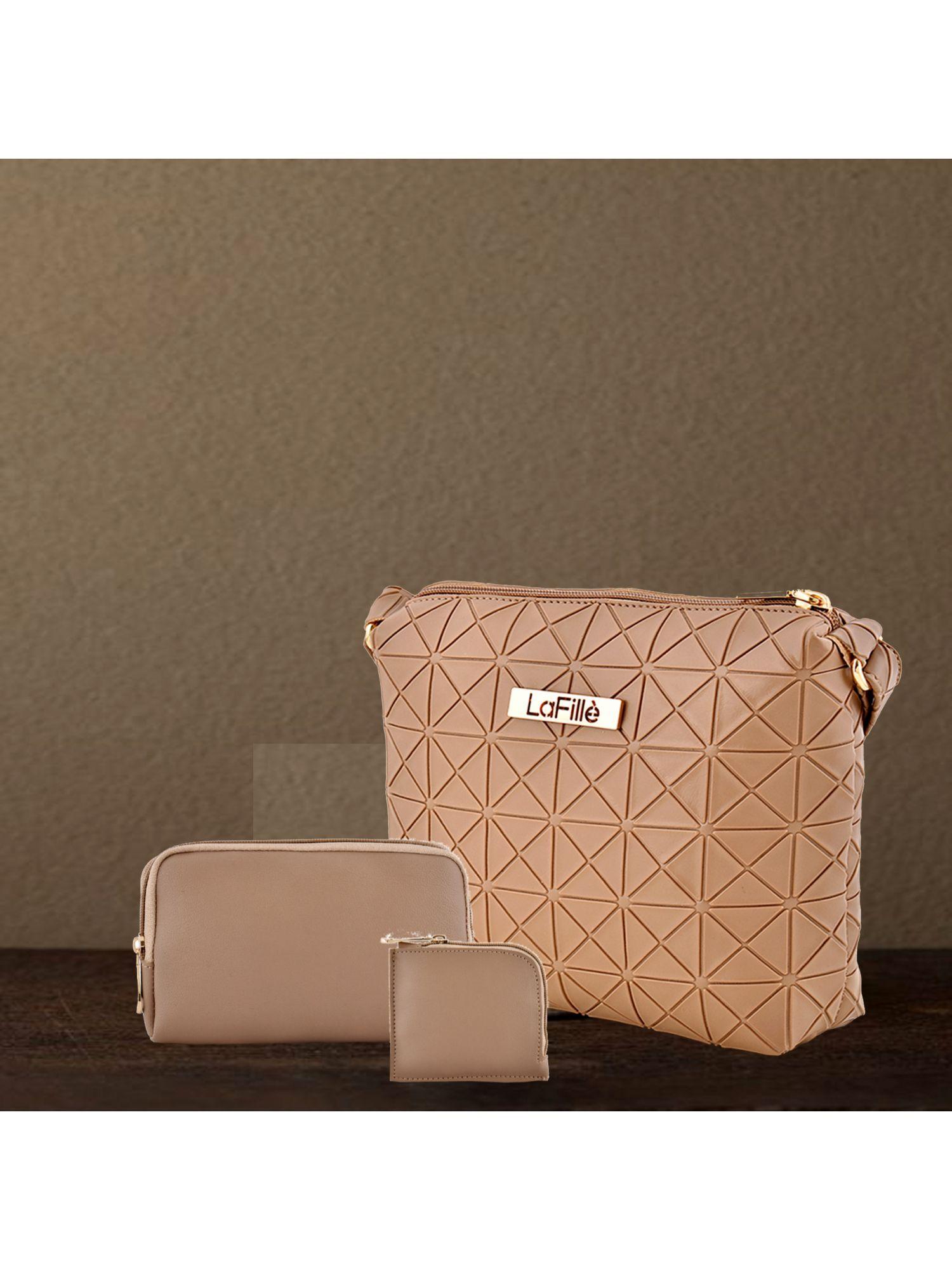 women's 3d texture sling bag pack of 3 (beige)