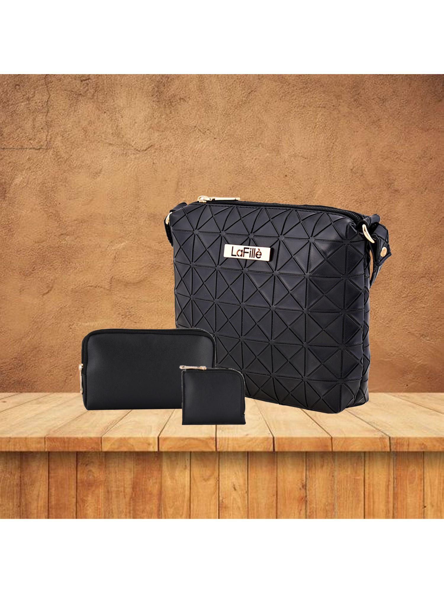 women's 3d texture sling bag pack of 3 (black)