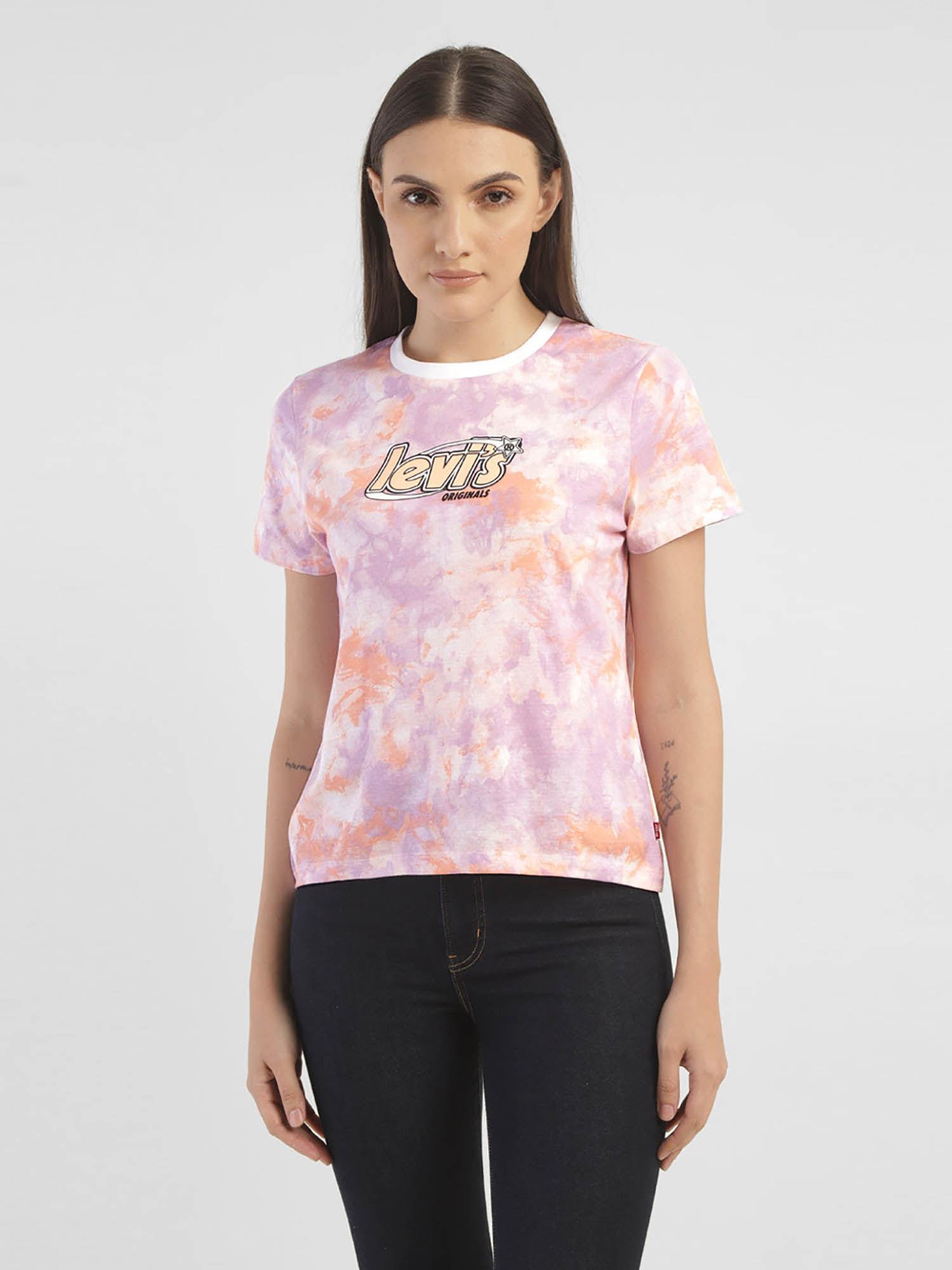 women's abstract print round neck t-shirt