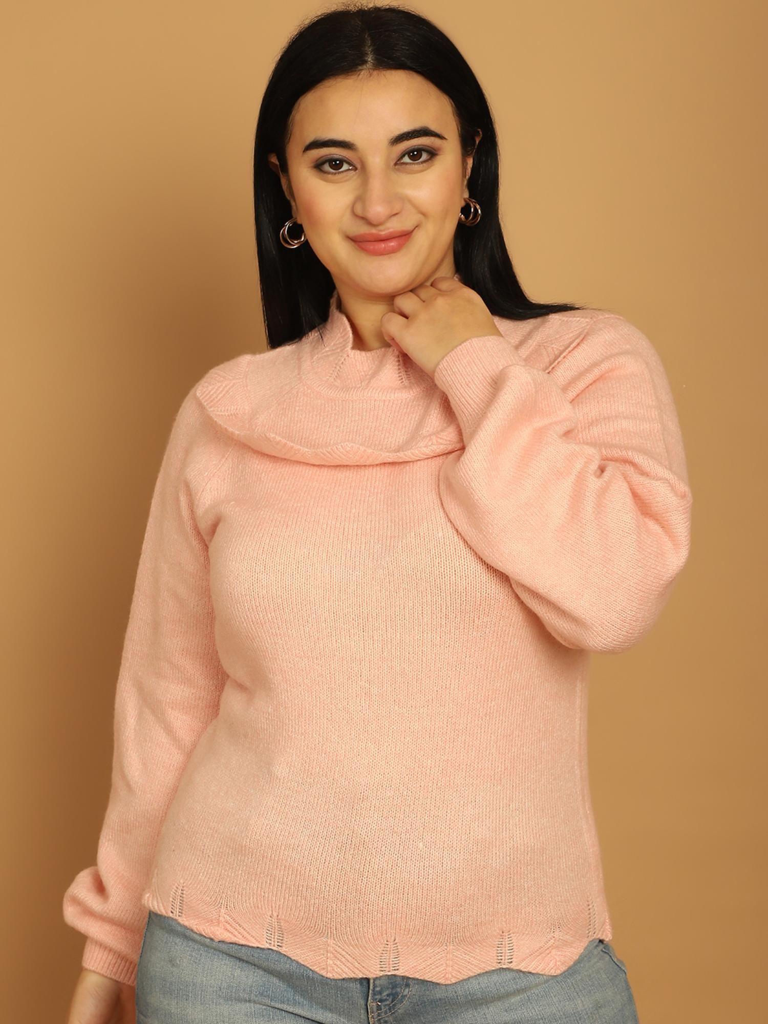 women's acrylic full sleeve solid pink sweater