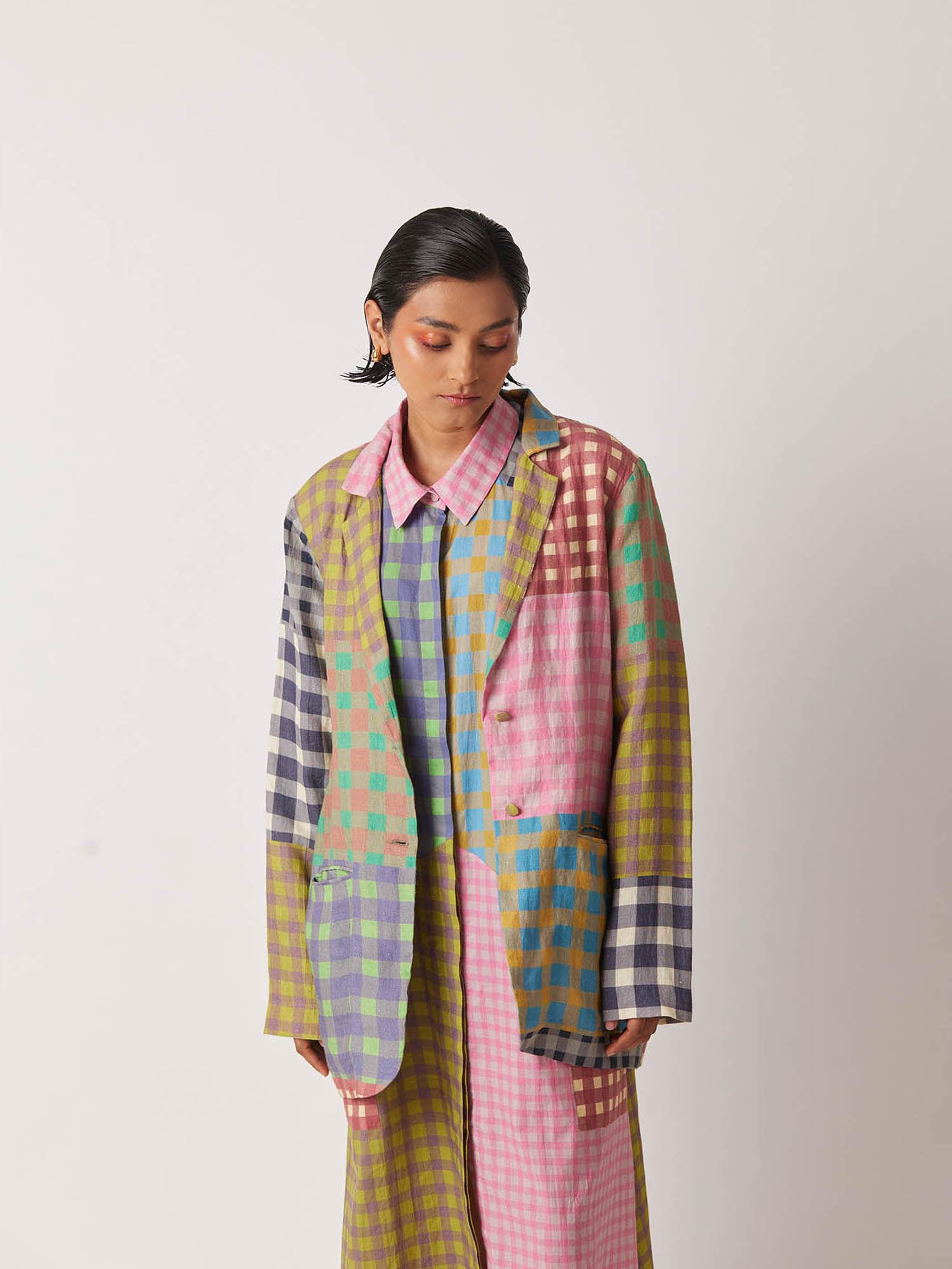 women's alit checks & printed multi-color jacket