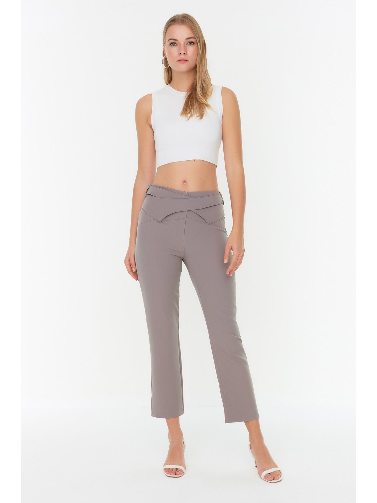 women's ankle grey pants with belt