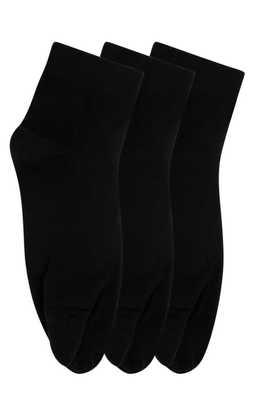 women's ankle length cotton thumb socks, pack of 3 - black