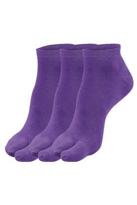 women's ankle length cotton thumb socks, pack of 3 - purple