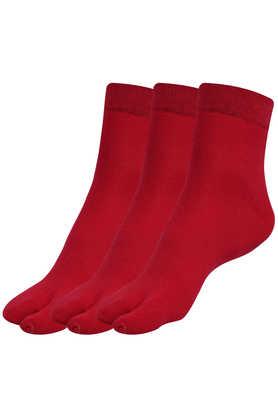 women's ankle length cotton thumb socks, pack of 3 - red