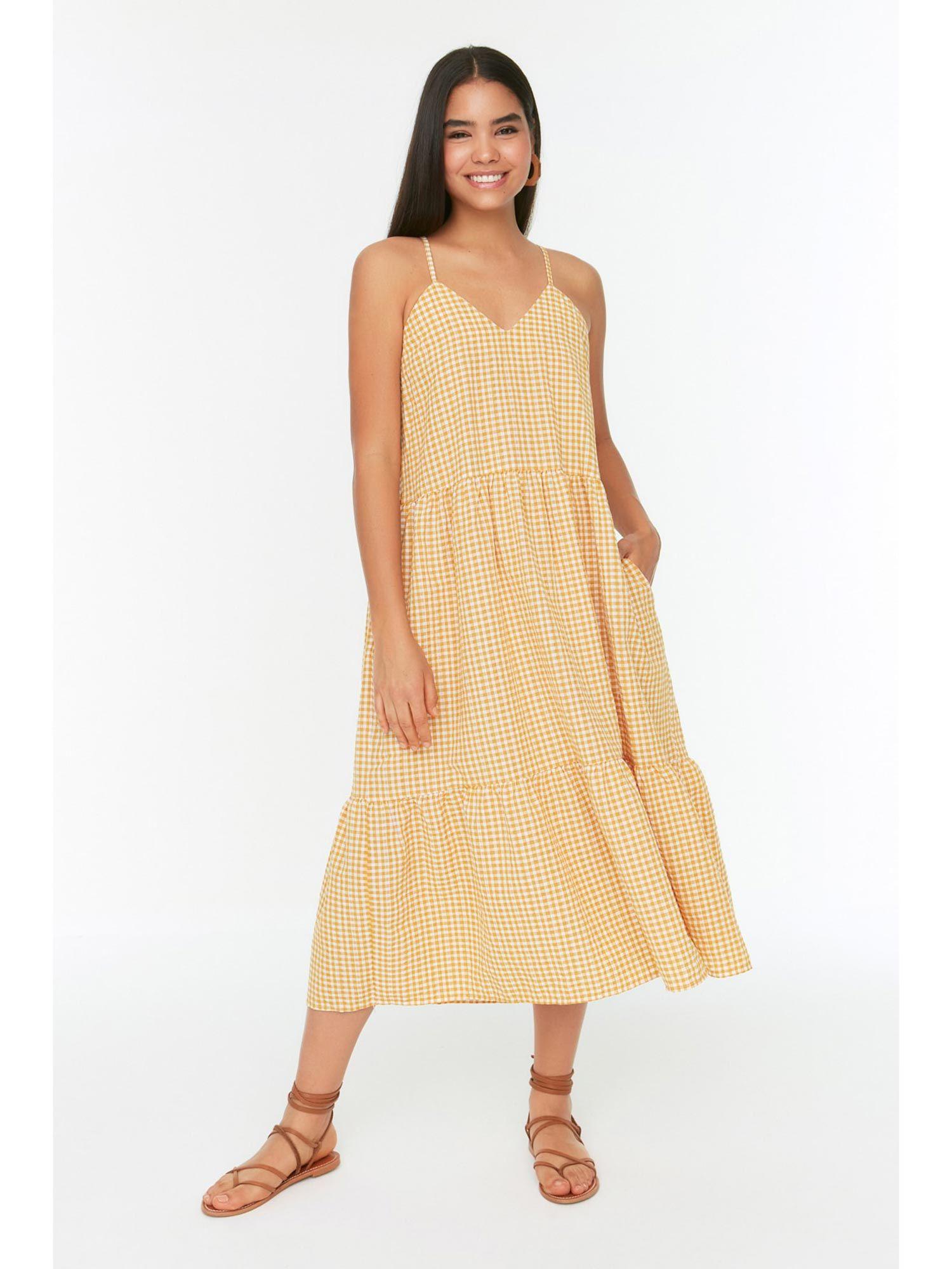 women's anti-fit yellow midi dresses