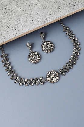 women's antique flower jewellery set - silver