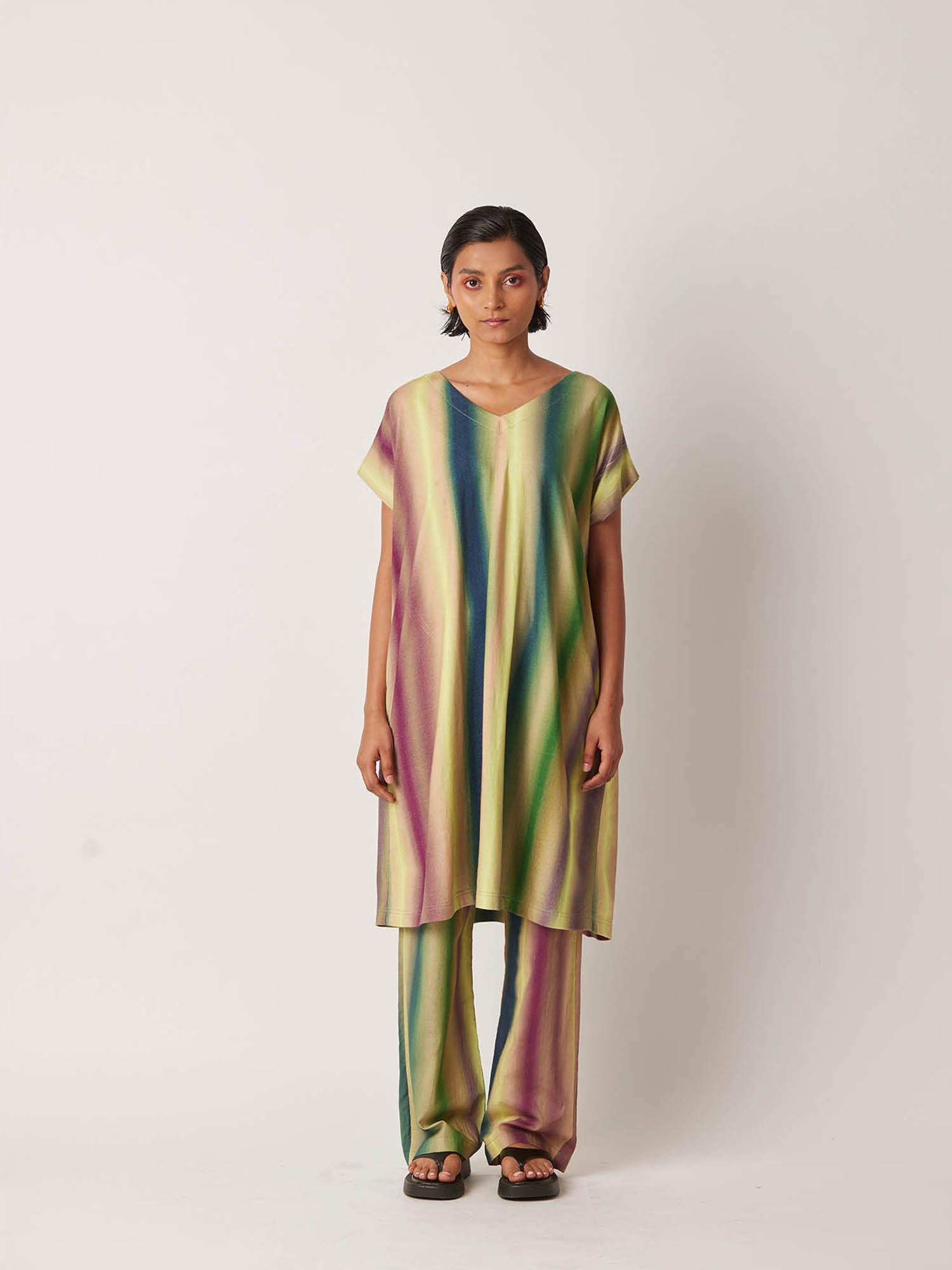 women's aura colorblock & printed multi-color kurta