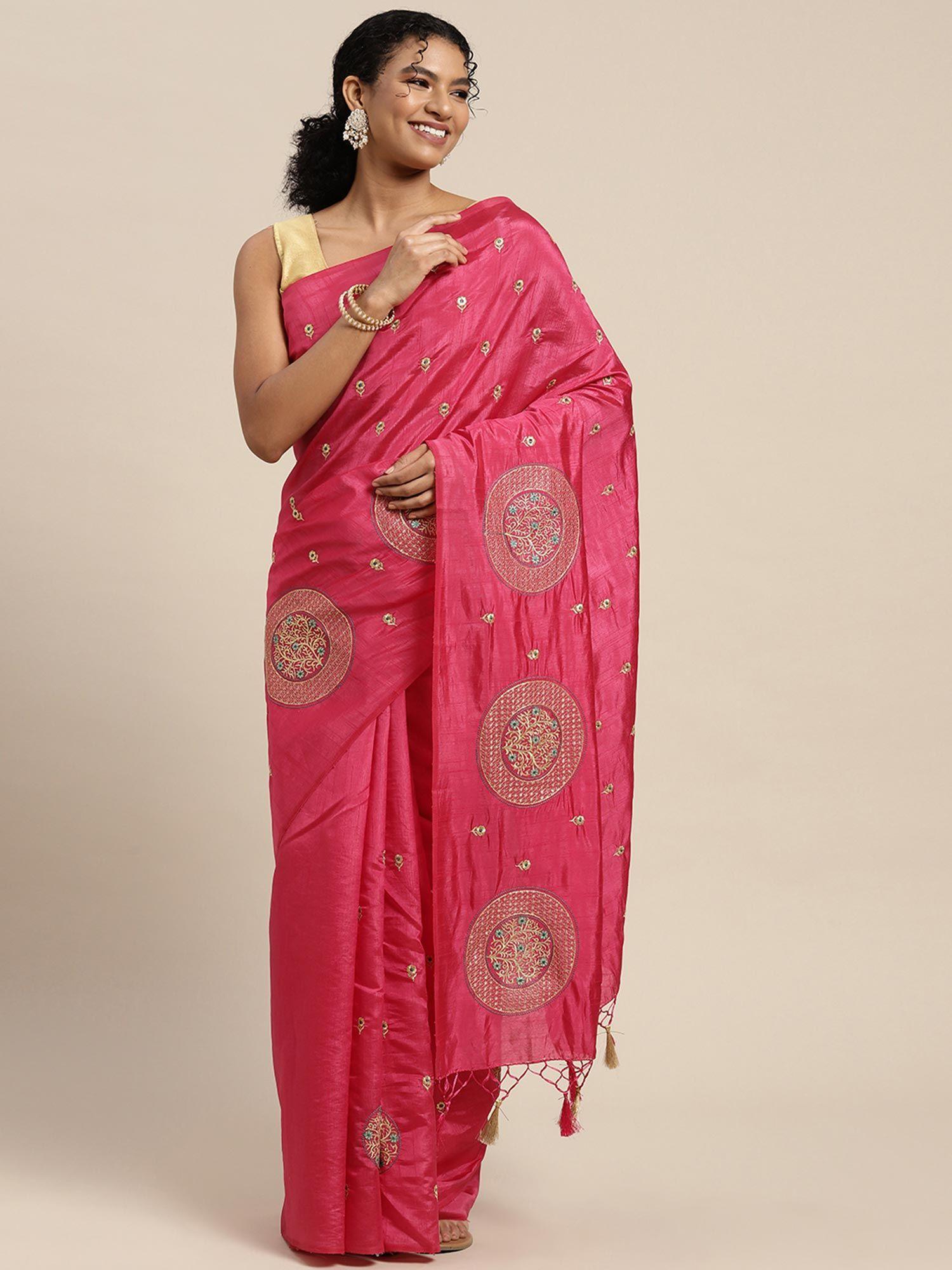 women's banarasi art silk pink saree with unstitched blouse