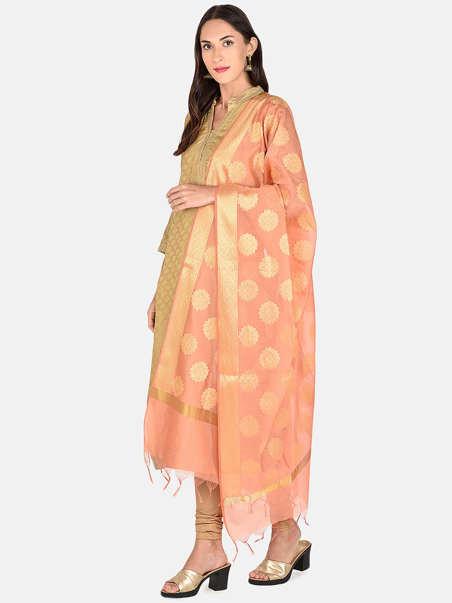 women's banarasi silk peach dupatta