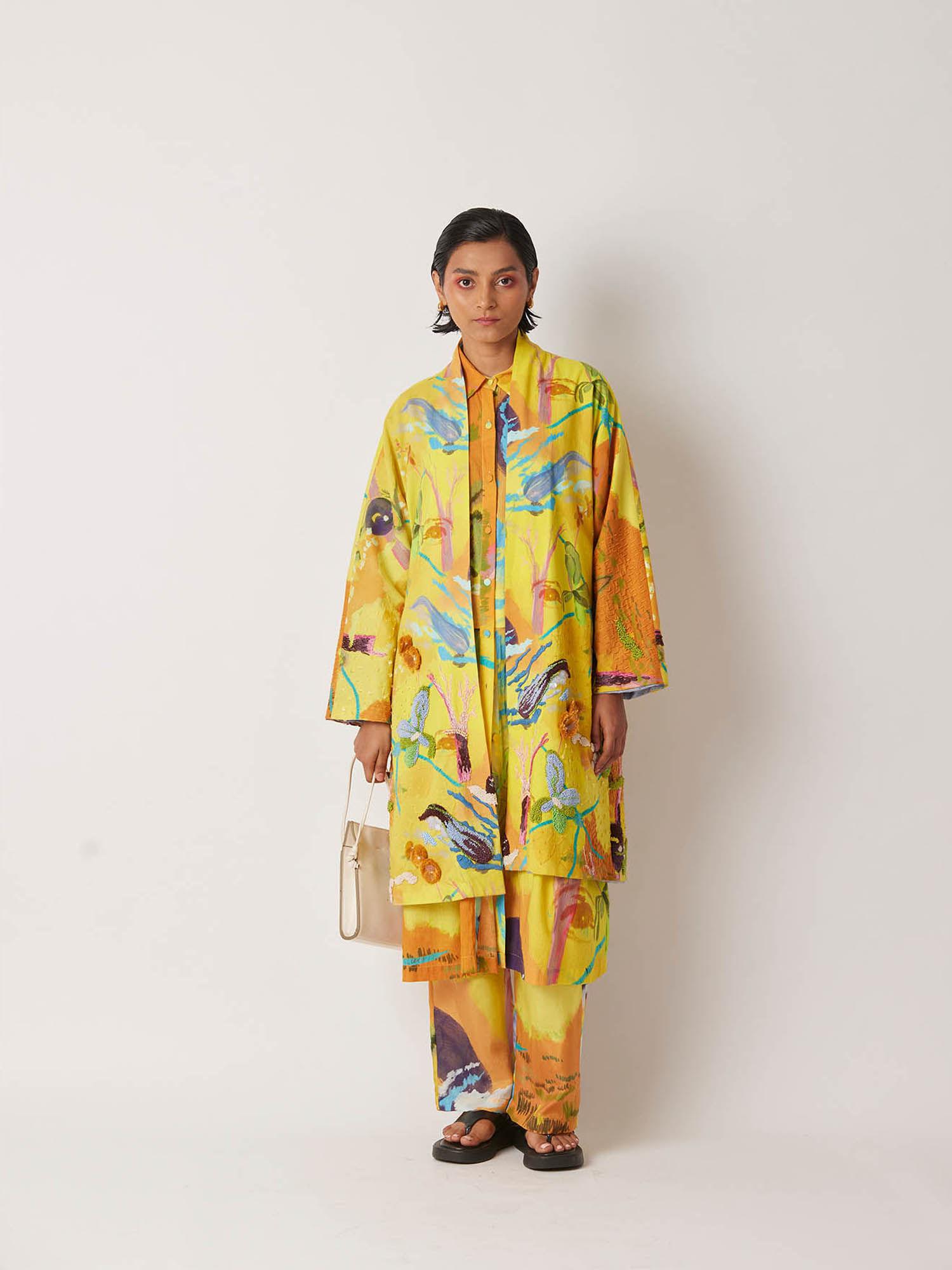 women's barbi printed yellow jacket