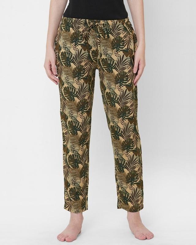 women's beige all over printed lounge pants