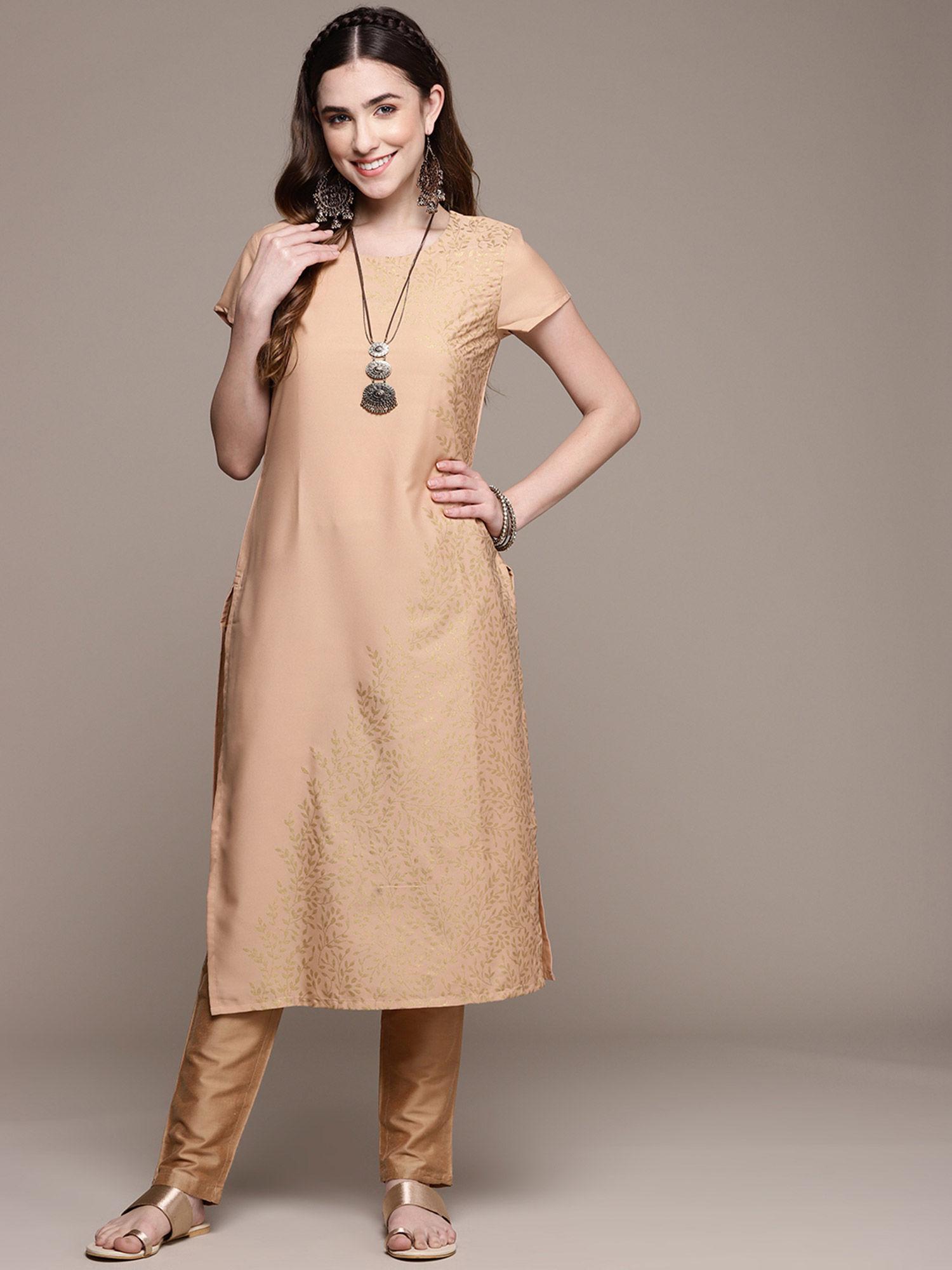 women's beige crepe kurta