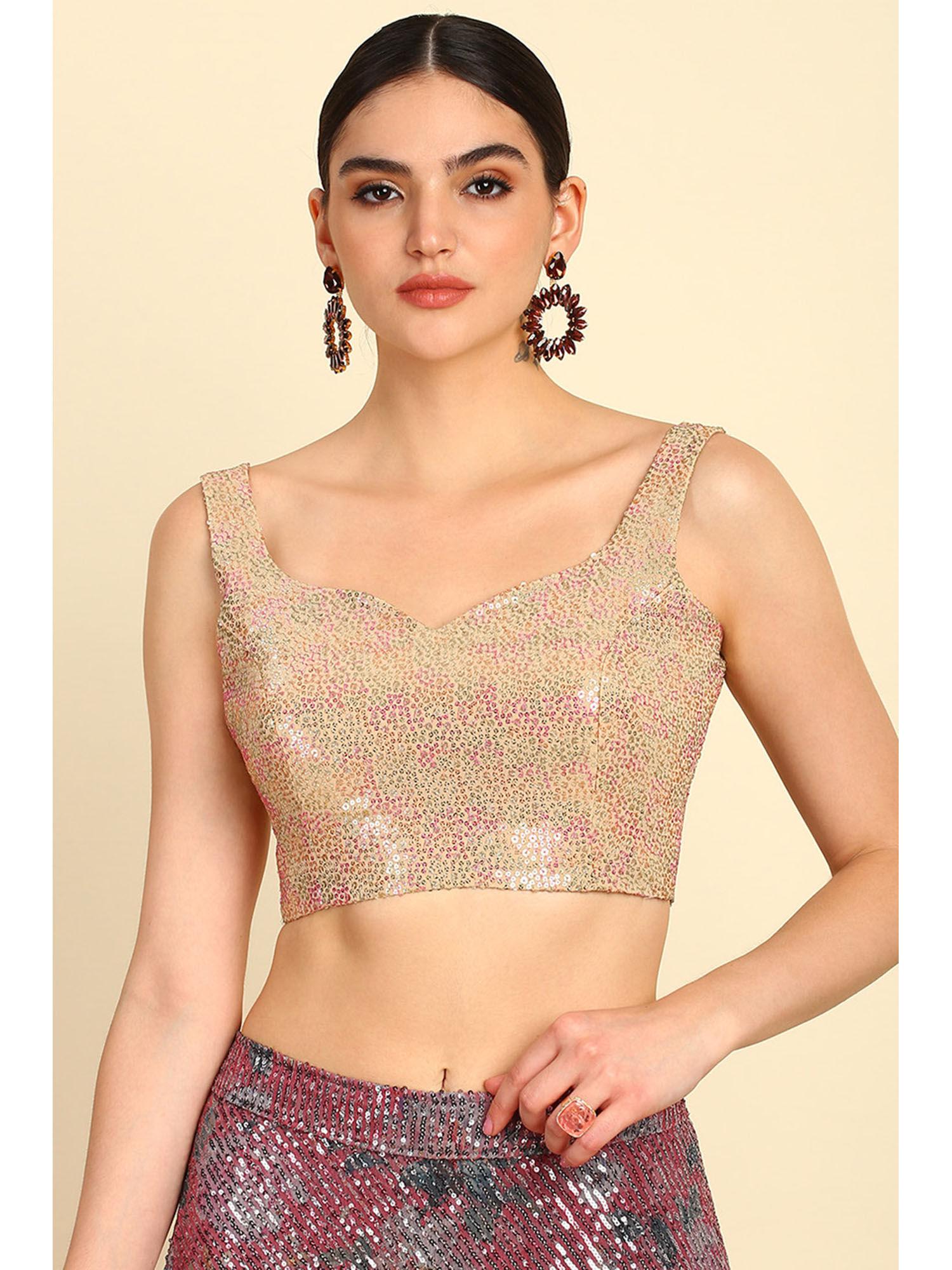 women's beige georgette blouse with sequins work