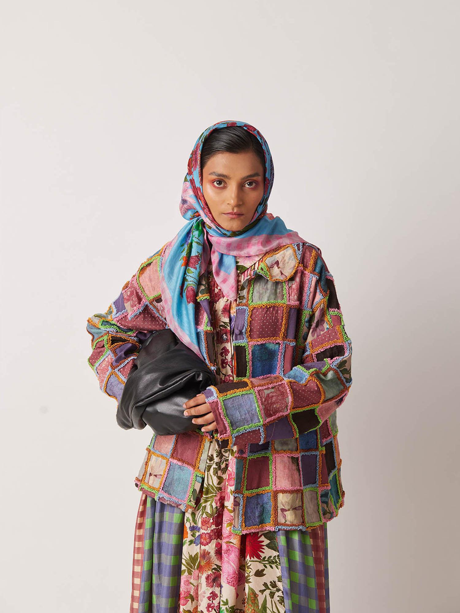 women's bitsy checks & embroidered multi-color jacket
