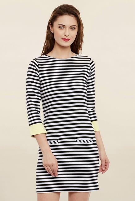 women's black & white striped shift dress