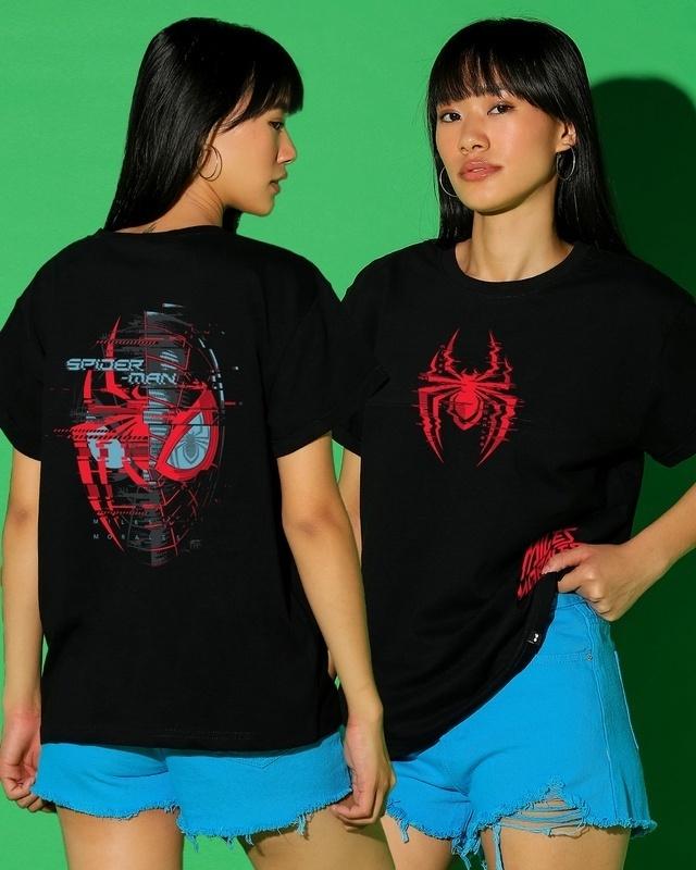women's black across the spiderverse graphic printed boyfriend t-shirt
