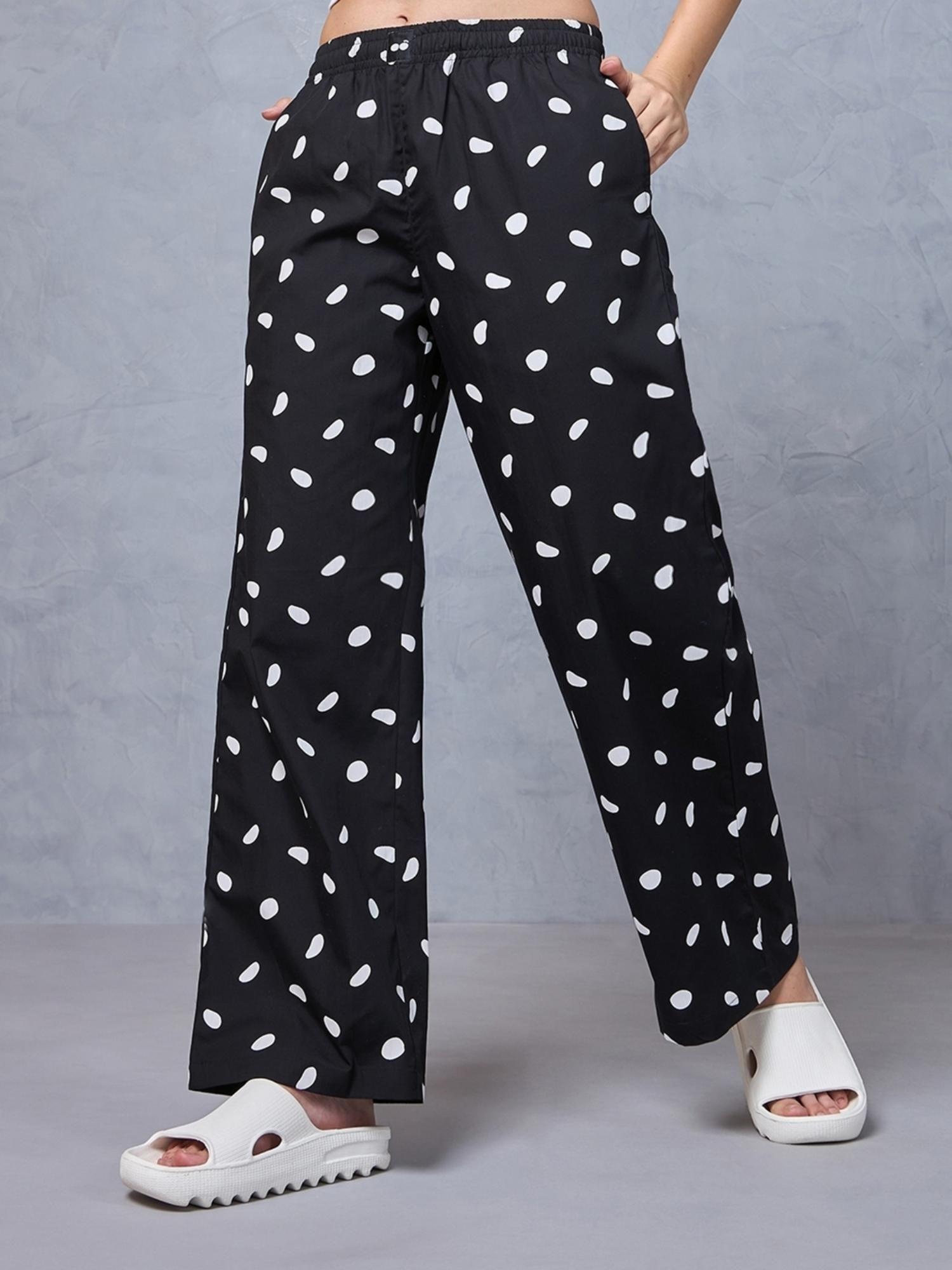 women's black all over printed oversized wide leg pyjama pant