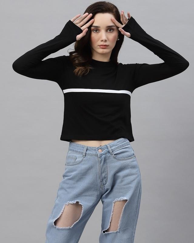 women's black color block short top