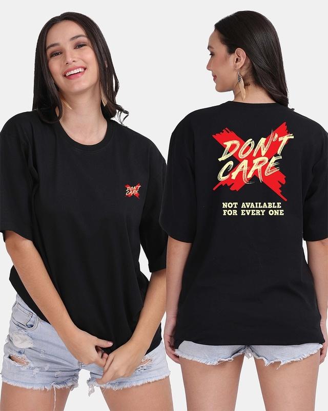 women's black don't care graphic printed oversized t-shirt