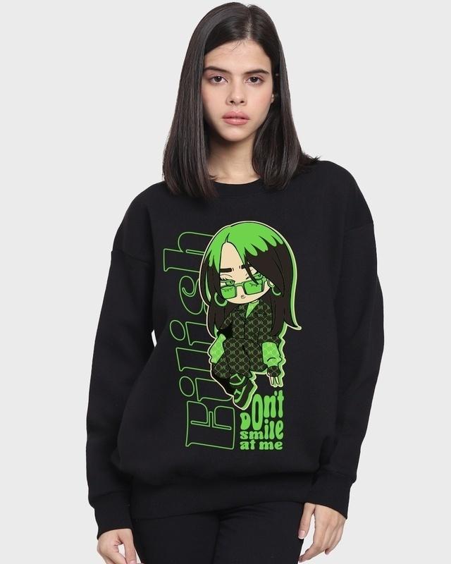 women's black don't smile billie graphic printed oversized sweatshirt