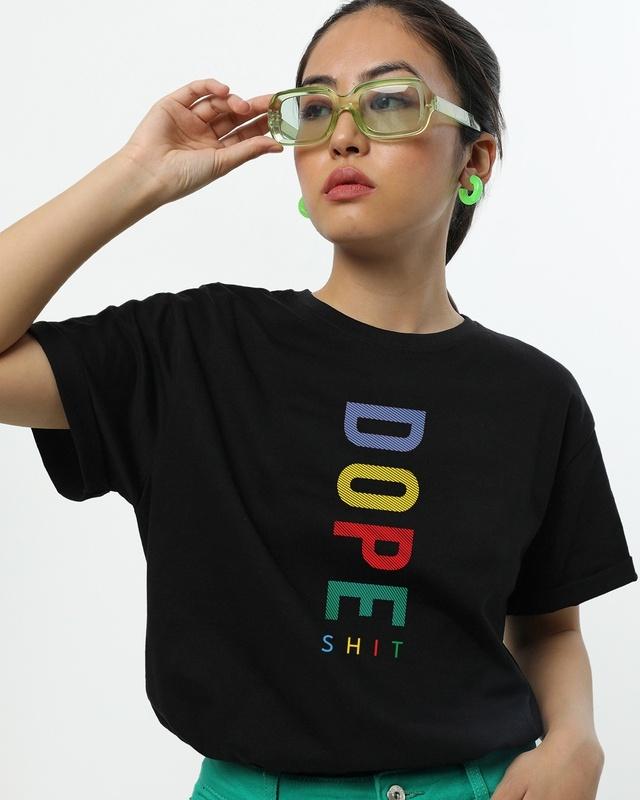 women's black dope shit typography boyfriend t-shirt