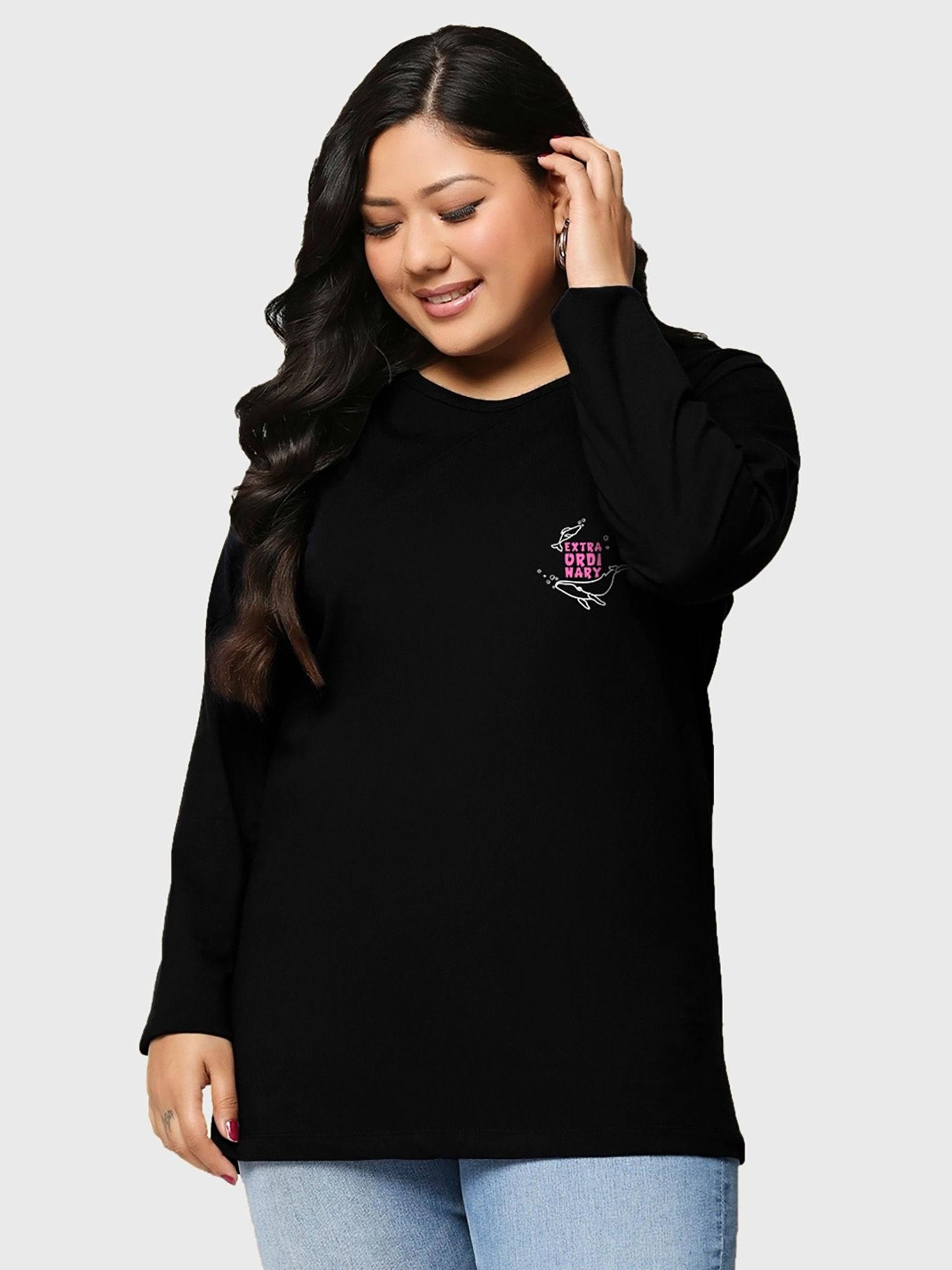 women's black extraordinary woo graphic printed plus size t-shirt
