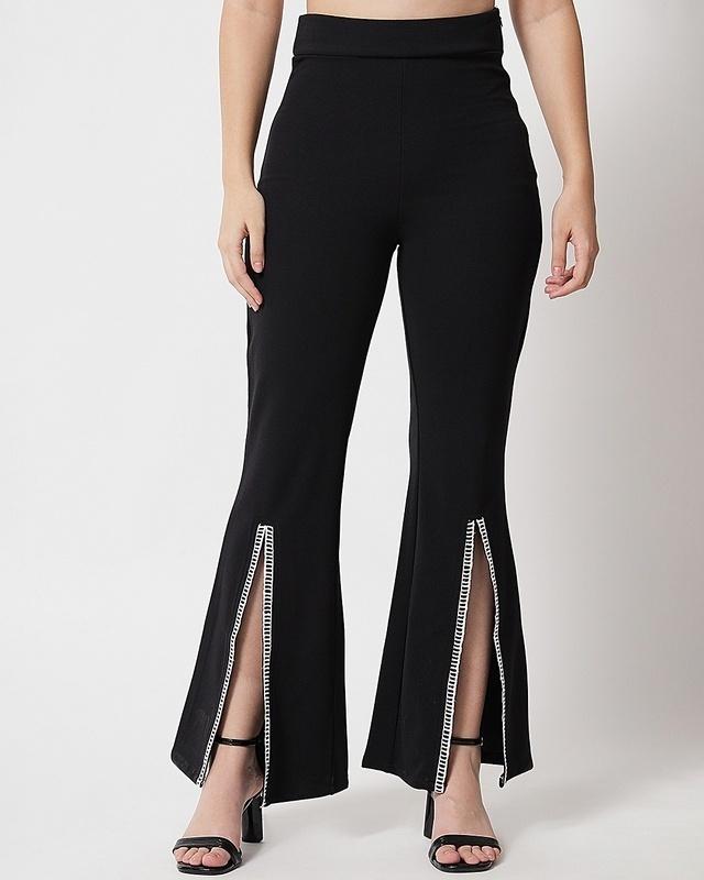 women's black flared trousers