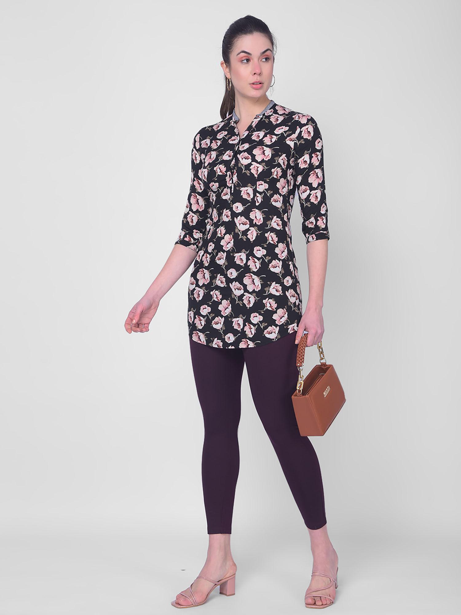 women's black floral shirts