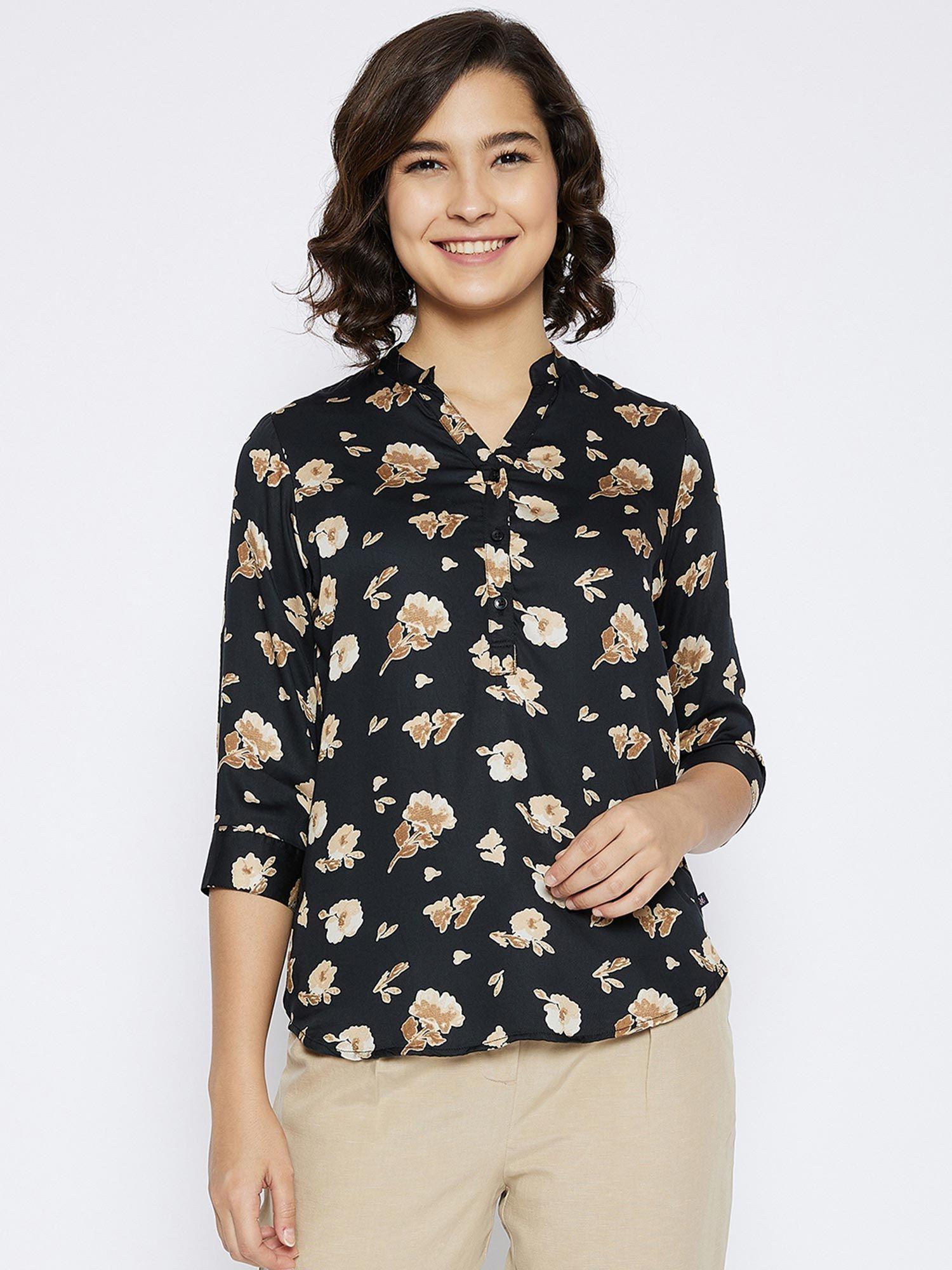 women's black floral tops