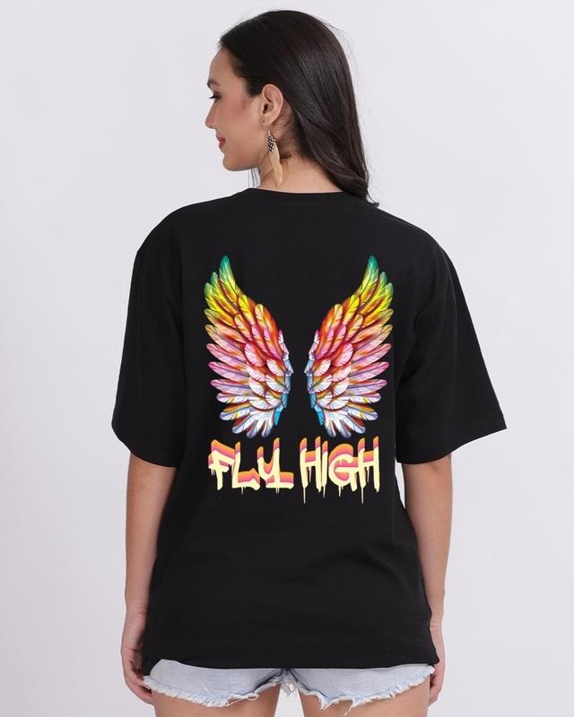 women's black fly high graphic printed oversized t-shirt