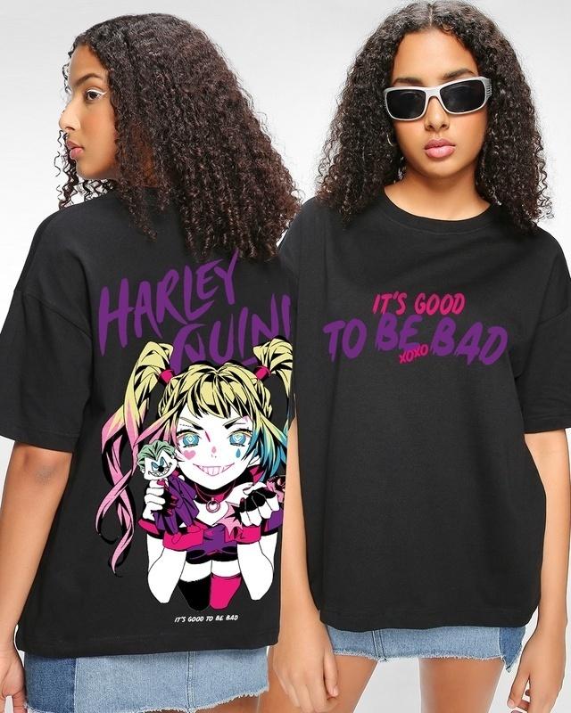 women's black good to be bad harley graphic printed oversized t-shirt