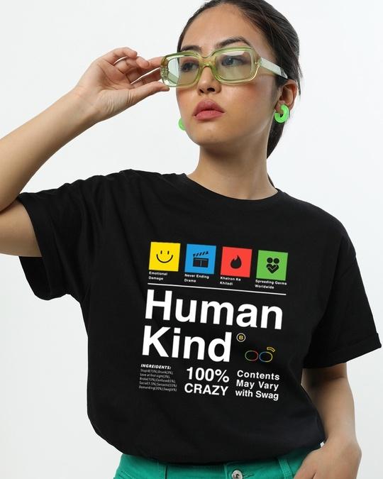 women's black human kind typography boyfriend t-shirt