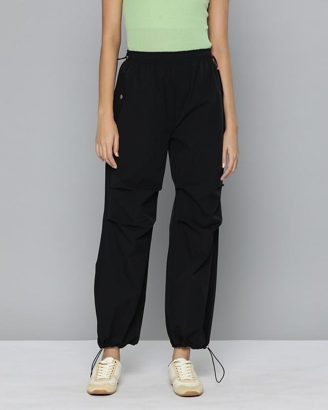 women's black loose comfort fit parachute pants